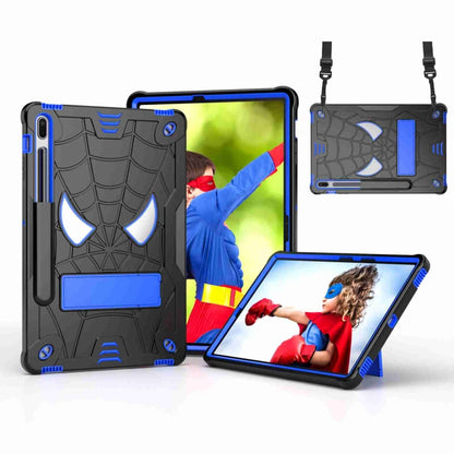 For Samsung Galaxy Tab S7 FE / S7+ / S8+ Spider Texture Silicone Hybrid PC Tablet Case with Shoulder Strap(Black + Blue) by buy2fix