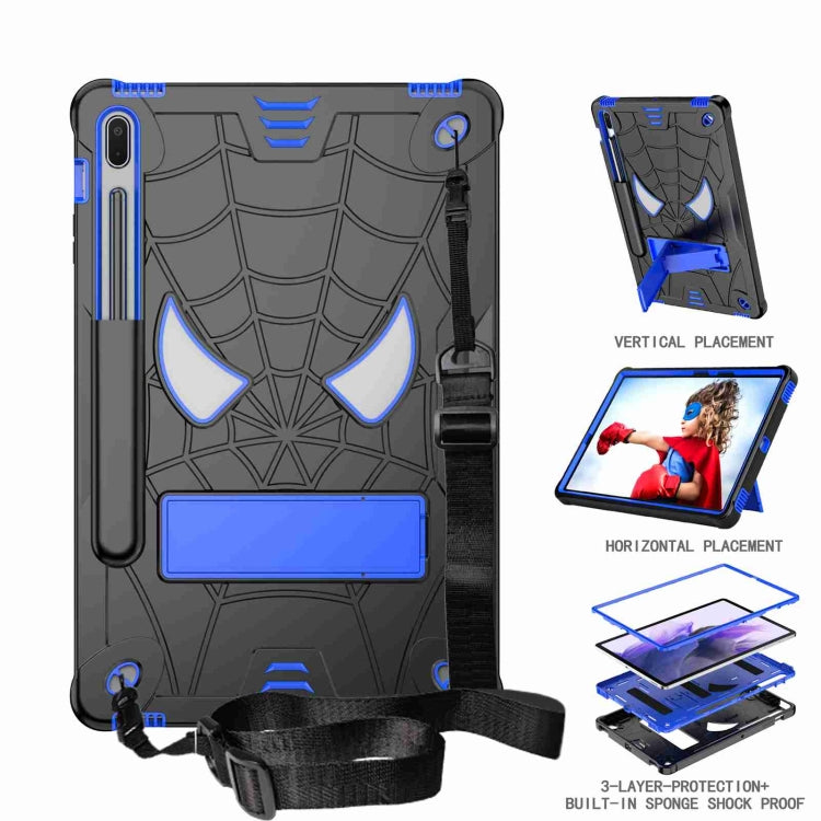 For Samsung Galaxy Tab S7 FE / S7+ / S8+ Spider Texture Silicone Hybrid PC Tablet Case with Shoulder Strap(Black + Blue) by buy2fix