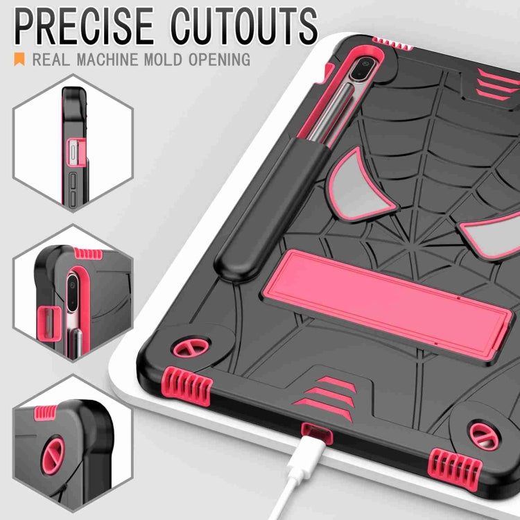 For Samsung Galaxy Tab S7 FE / S7+ / S8+ Spider Texture Silicone Hybrid PC Tablet Case with Shoulder Strap(Black + Rose Red) by buy2fix