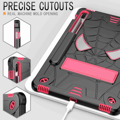 For Samsung Galaxy Tab S7 FE / S7+ / S8+ Spider Texture Silicone Hybrid PC Tablet Case with Shoulder Strap(Black + Rose Red) by buy2fix