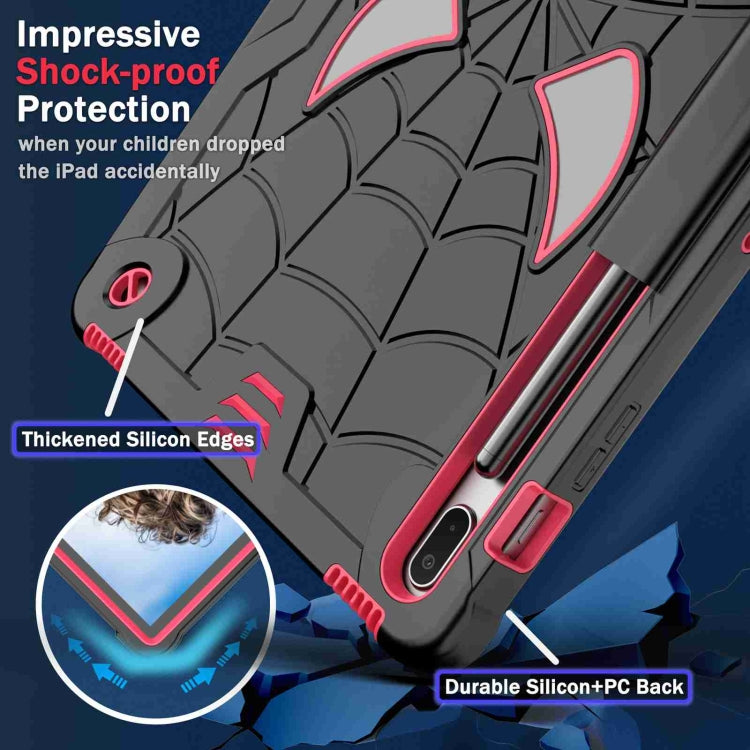 For Samsung Galaxy Tab S7 FE / S7+ / S8+ Spider Texture Silicone Hybrid PC Tablet Case with Shoulder Strap(Black + Rose Red) by buy2fix