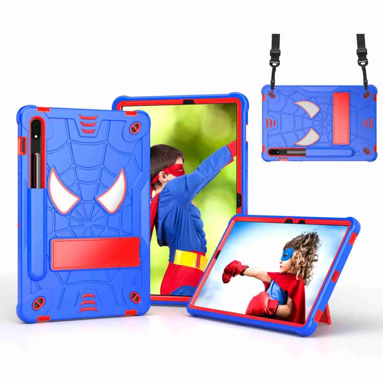 For Samsung Galaxy Tab S7 / S8 Spider Texture Silicone Hybrid PC Tablet Case with Shoulder Strap(Blue + Red) by buy2fix