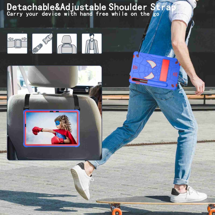 For Samsung Galaxy Tab S7 / S8 Spider Texture Silicone Hybrid PC Tablet Case with Shoulder Strap(Blue + Red) by buy2fix