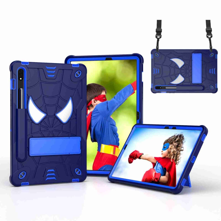 For Samsung Galaxy Tab S7 / S8 Spider Texture Silicone Hybrid PC Tablet Case with Shoulder Strap(Navy Blue + Blue) by buy2fix