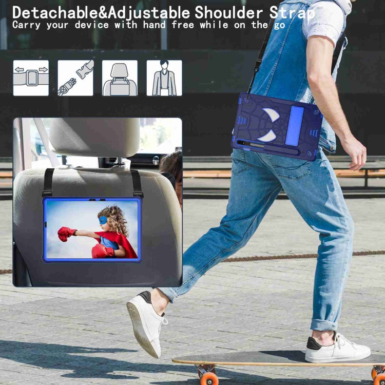 For Samsung Galaxy Tab S7 / S8 Spider Texture Silicone Hybrid PC Tablet Case with Shoulder Strap(Navy Blue + Blue) by buy2fix