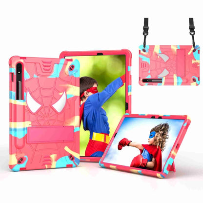 For Samsung Galaxy Tab S7 / S8 Spider Texture Silicone Hybrid PC Tablet Case with Shoulder Strap(Camouflage + Rose Red) by buy2fix