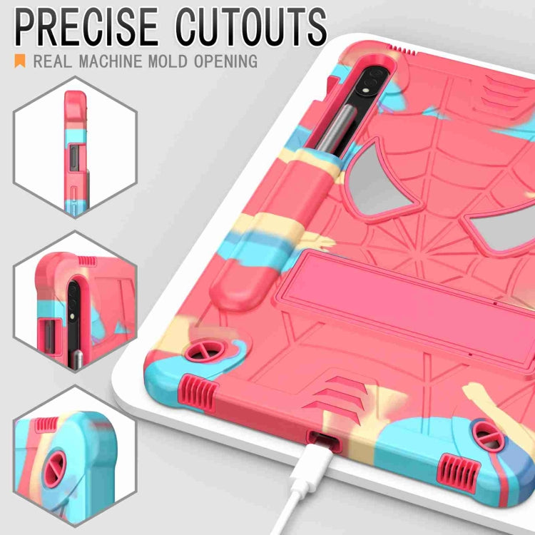 For Samsung Galaxy Tab S7 / S8 Spider Texture Silicone Hybrid PC Tablet Case with Shoulder Strap(Camouflage + Rose Red) by buy2fix