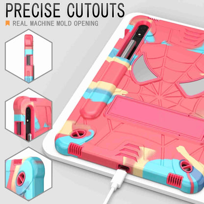 For Samsung Galaxy Tab S7 / S8 Spider Texture Silicone Hybrid PC Tablet Case with Shoulder Strap(Camouflage + Rose Red) by buy2fix