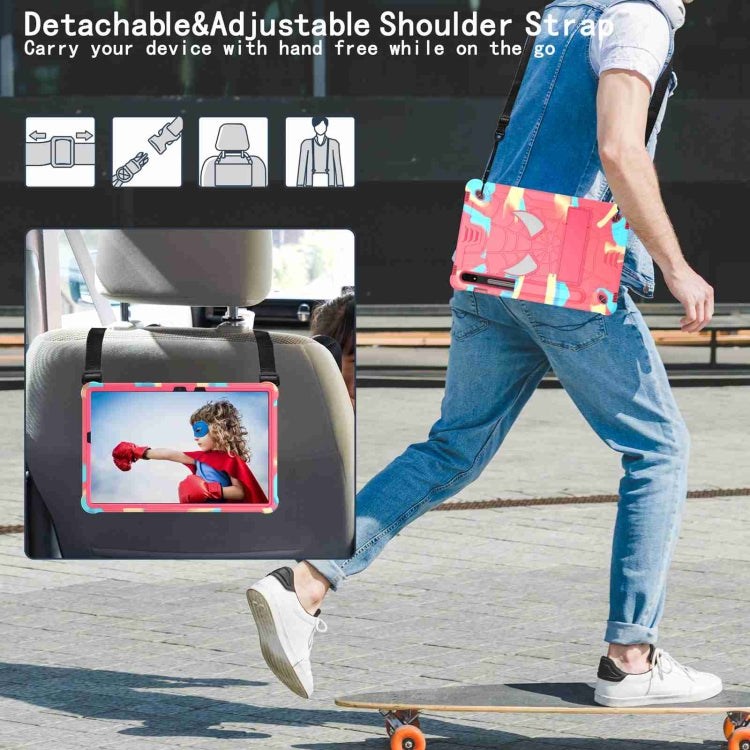 For Samsung Galaxy Tab S7 / S8 Spider Texture Silicone Hybrid PC Tablet Case with Shoulder Strap(Camouflage + Rose Red) by buy2fix