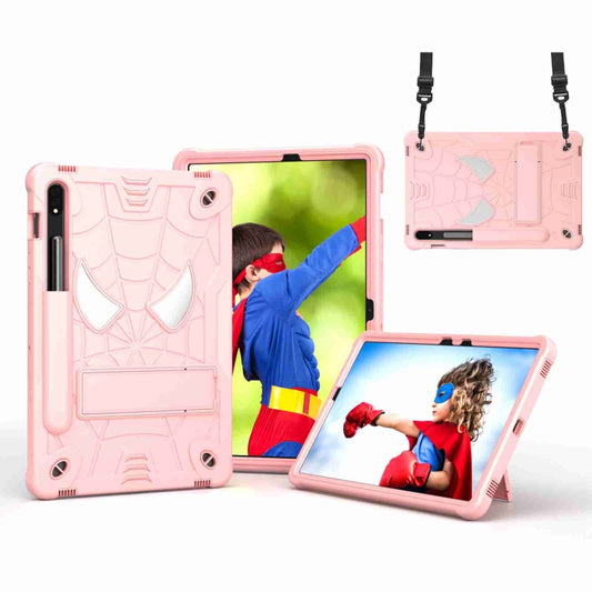 For Samsung Galaxy Tab S7 / S8 Spider Texture Silicone Hybrid PC Tablet Case with Shoulder Strap(Rose Gold) by buy2fix
