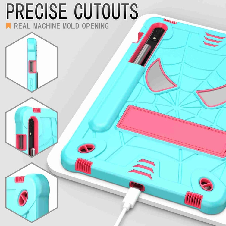 For Samsung Galaxy Tab S7 / S8 Spider Texture Silicone Hybrid PC Tablet Case with Shoulder Strap(Mint Green + Rose Red) by buy2fix