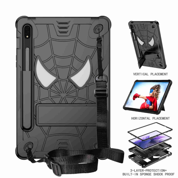 For Samsung Galaxy Tab S7 / S8 Spider Texture Silicone Hybrid PC Tablet Case with Shoulder Strap(Black) by buy2fix