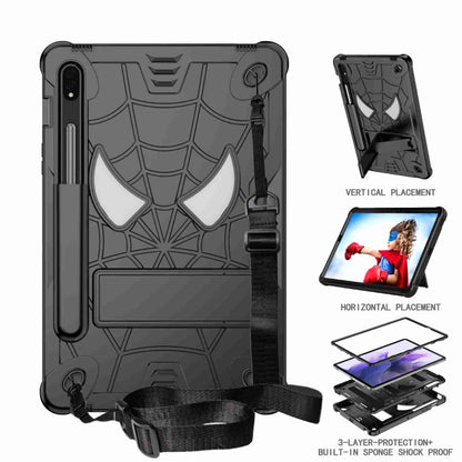 For Samsung Galaxy Tab S7 / S8 Spider Texture Silicone Hybrid PC Tablet Case with Shoulder Strap(Black) by buy2fix