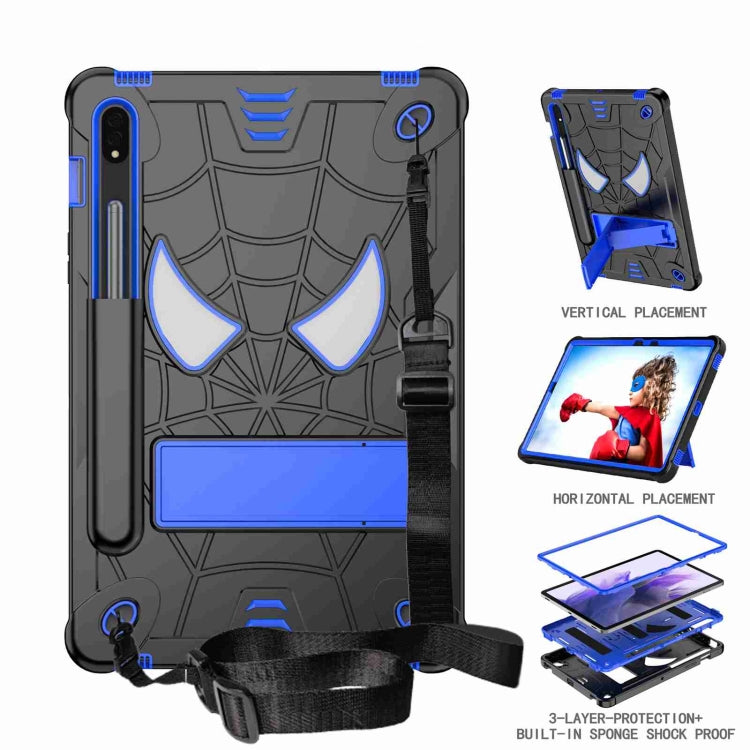 For Samsung Galaxy Tab S7 / S8 Spider Texture Silicone Hybrid PC Tablet Case with Shoulder Strap(Black + Blue) by buy2fix