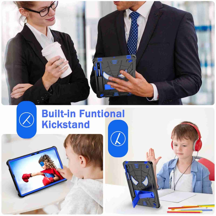 For Samsung Galaxy Tab S7 / S8 Spider Texture Silicone Hybrid PC Tablet Case with Shoulder Strap(Black + Blue) by buy2fix