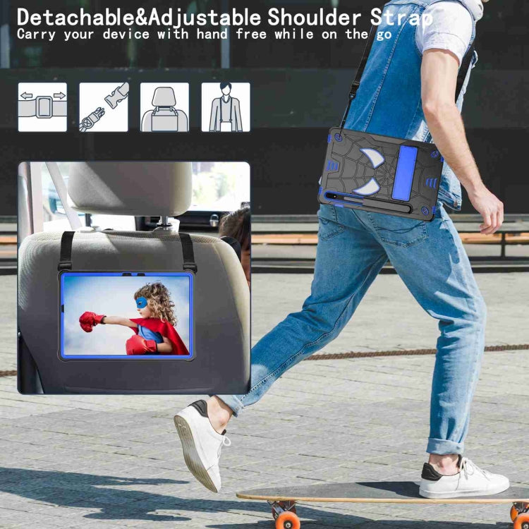 For Samsung Galaxy Tab S7 / S8 Spider Texture Silicone Hybrid PC Tablet Case with Shoulder Strap(Black + Blue) by buy2fix