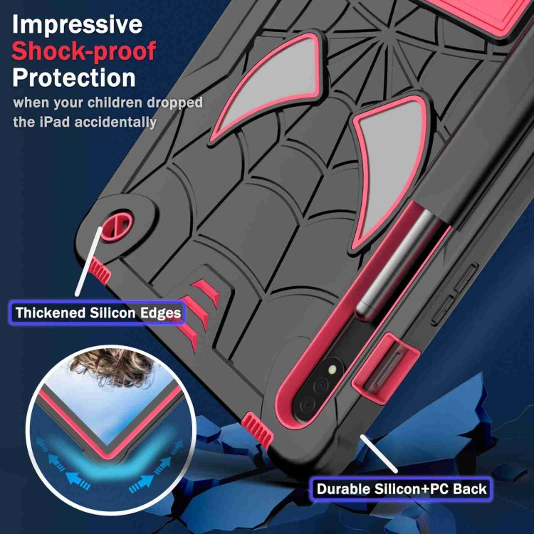 For Samsung Galaxy Tab S7 / S8 Spider Texture Silicone Hybrid PC Tablet Case with Shoulder Strap(Black + Rose Red) by buy2fix