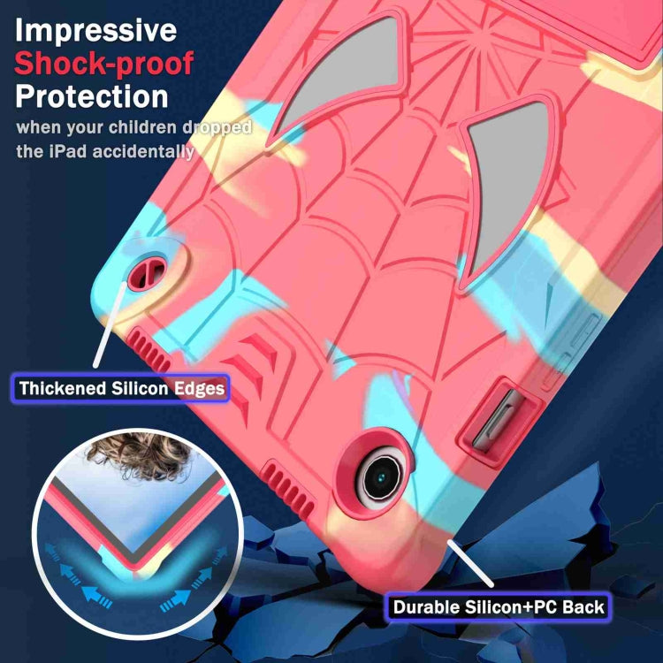 For Samsung Galaxy Tab A8 10.5 2021 Spider Texture Silicone Hybrid PC Tablet Case with Shoulder Strap(Camouflage + Rose Red) - Other Galaxy Tab PC by buy2fix | Online Shopping UK | buy2fix