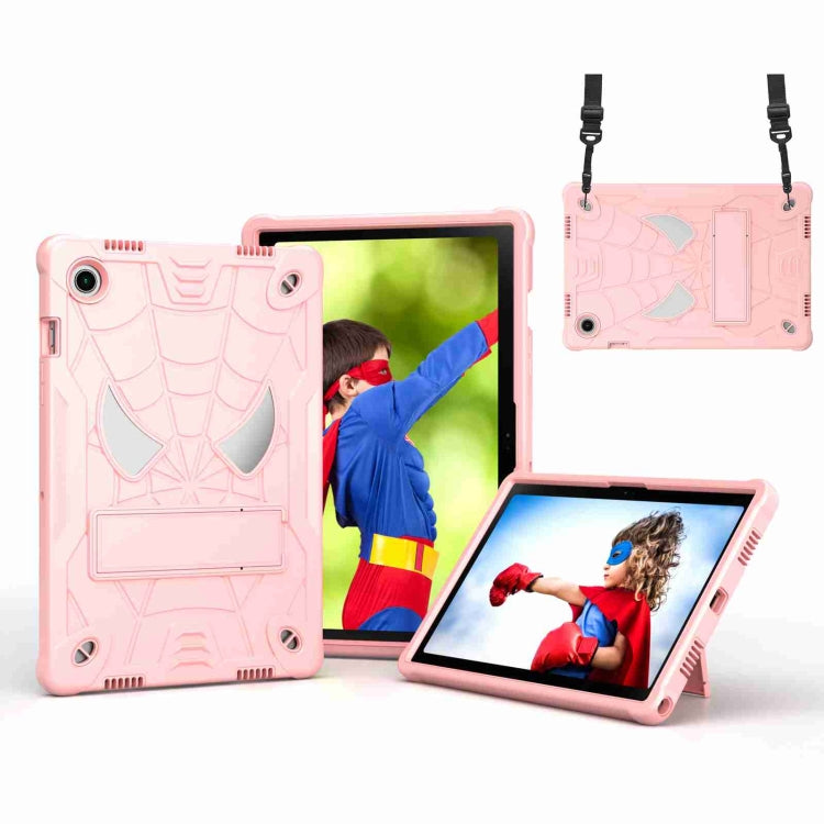 For Samsung Galaxy Tab A8 10.5 2021 Spider Texture Silicone Hybrid PC Tablet Case with Shoulder Strap(Rose Gold) - Other Galaxy Tab PC by buy2fix | Online Shopping UK | buy2fix
