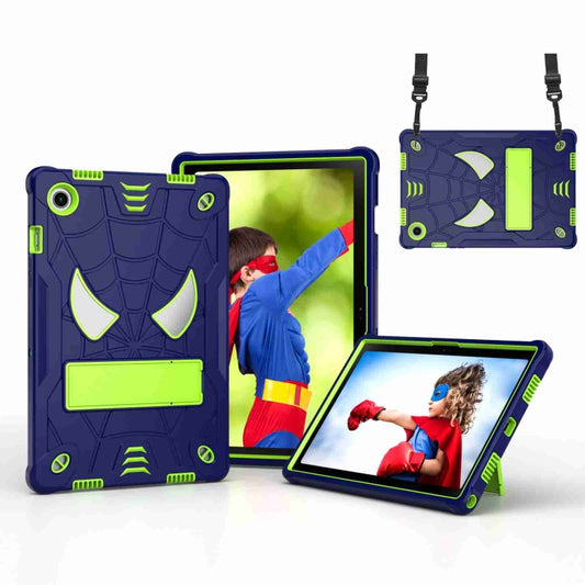 For Samsung Galaxy Tab A8 10.5 2021 Spider Texture Silicone Hybrid PC Tablet Case with Shoulder Strap(Navy Blue + Yellow Green) - Other Galaxy Tab PC by buy2fix | Online Shopping UK | buy2fix
