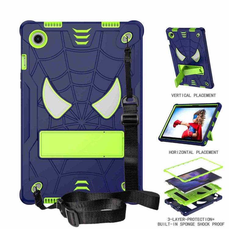 For Samsung Galaxy Tab A8 10.5 2021 Spider Texture Silicone Hybrid PC Tablet Case with Shoulder Strap(Navy Blue + Yellow Green) - Other Galaxy Tab PC by buy2fix | Online Shopping UK | buy2fix