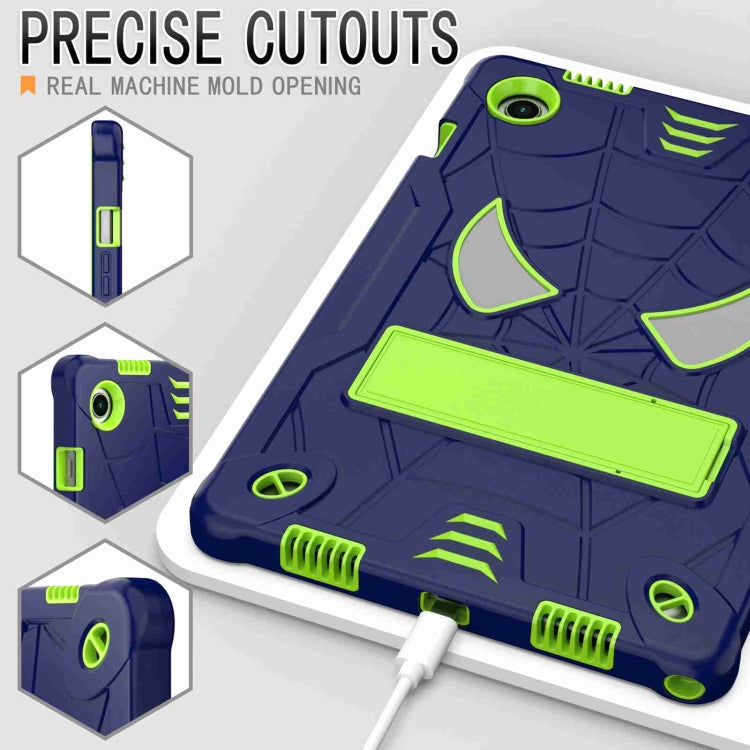 For Samsung Galaxy Tab A8 10.5 2021 Spider Texture Silicone Hybrid PC Tablet Case with Shoulder Strap(Navy Blue + Yellow Green) - Other Galaxy Tab PC by buy2fix | Online Shopping UK | buy2fix