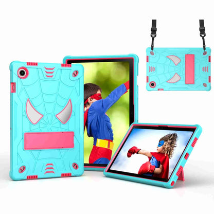 For Samsung Galaxy Tab A8 10.5 2021 Spider Texture Silicone Hybrid PC Tablet Case with Shoulder Strap(Mint Green + Rose Red) - Other Galaxy Tab PC by buy2fix | Online Shopping UK | buy2fix