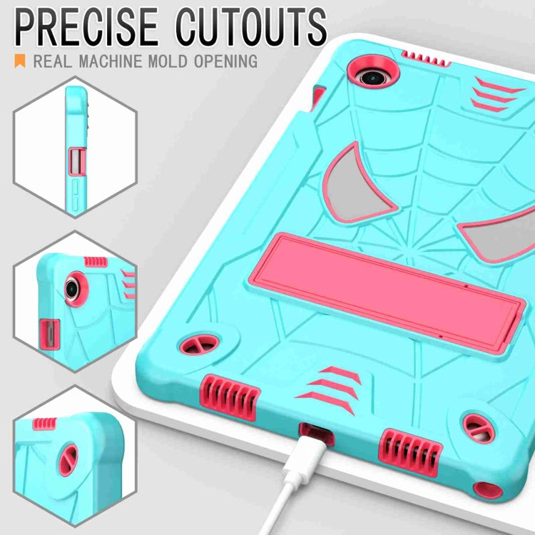 For Samsung Galaxy Tab A8 10.5 2021 Spider Texture Silicone Hybrid PC Tablet Case with Shoulder Strap(Mint Green + Rose Red) - Other Galaxy Tab PC by buy2fix | Online Shopping UK | buy2fix