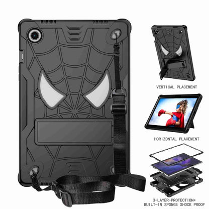 For Samsung Galaxy Tab A8 10.5 2021 Spider Texture Silicone Hybrid PC Tablet Case with Shoulder Strap(Black) - Other Galaxy Tab PC by buy2fix | Online Shopping UK | buy2fix