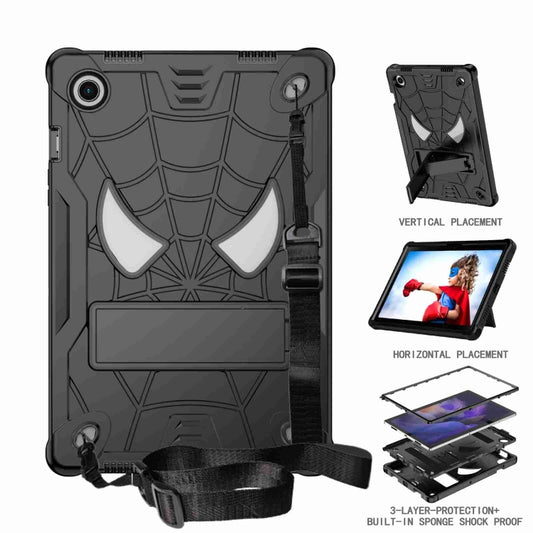 For Samsung Galaxy Tab A8 10.5 2021 Spider Texture Silicone Hybrid PC Tablet Case with Shoulder Strap(Black) - Other Galaxy Tab PC by buy2fix | Online Shopping UK | buy2fix