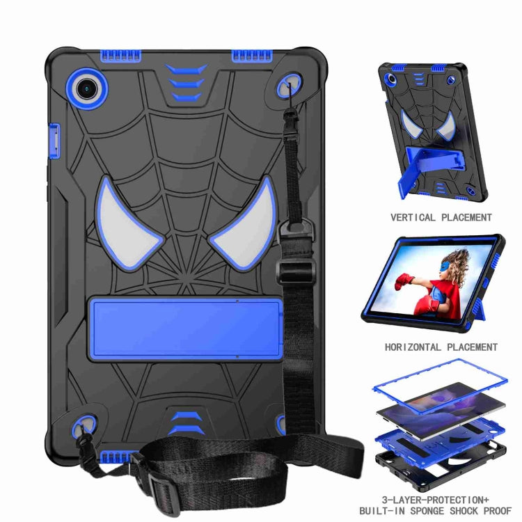 For Samsung Galaxy Tab A8 10.5 2021 Spider Texture Silicone Hybrid PC Tablet Case with Shoulder Strap(Black + Blue) - Other Galaxy Tab PC by buy2fix | Online Shopping UK | buy2fix