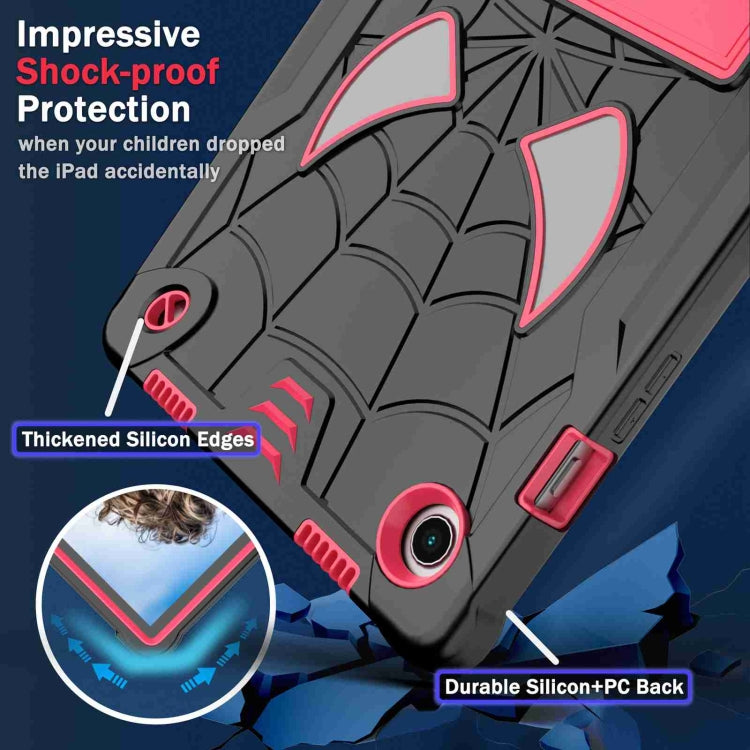 For Samsung Galaxy Tab A8 10.5 2021 Spider Texture Silicone Hybrid PC Tablet Case with Shoulder Strap(Black + Rose Red) - Other Galaxy Tab PC by buy2fix | Online Shopping UK | buy2fix