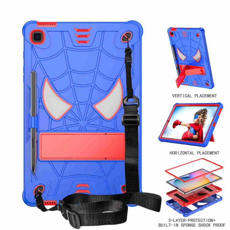 For Samsung Galaxy Tab S6 Lite P610 Spider Texture Silicone Hybrid PC Tablet Case with Shoulder Strap(Blue + Red) - Tab S6 Lite P610 / P615 by buy2fix | Online Shopping UK | buy2fix