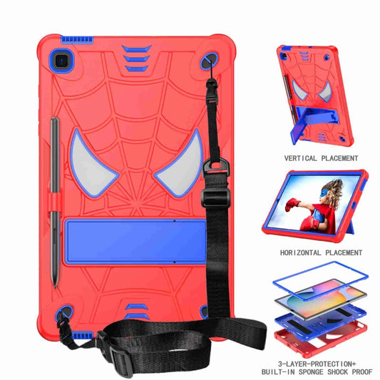 For Samsung Galaxy Tab S6 Lite P610 Spider Texture Silicone Hybrid PC Tablet Case with Shoulder Strap(Red + Blue) - Tab S6 Lite P610 / P615 by buy2fix | Online Shopping UK | buy2fix