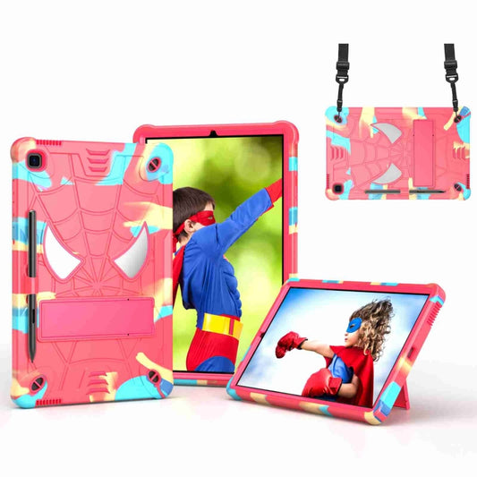 For Samsung Galaxy Tab S6 Lite P610 Spider Texture Silicone Hybrid PC Tablet Case with Shoulder Strap(Camouflage + Rose Red) - Tab S6 Lite P610 / P615 by buy2fix | Online Shopping UK | buy2fix
