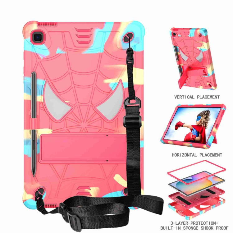 For Samsung Galaxy Tab S6 Lite P610 Spider Texture Silicone Hybrid PC Tablet Case with Shoulder Strap(Camouflage + Rose Red) - Tab S6 Lite P610 / P615 by buy2fix | Online Shopping UK | buy2fix