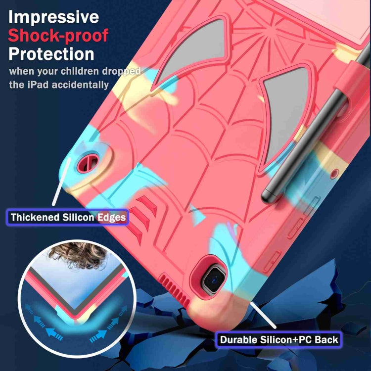 For Samsung Galaxy Tab S6 Lite P610 Spider Texture Silicone Hybrid PC Tablet Case with Shoulder Strap(Camouflage + Rose Red) - Tab S6 Lite P610 / P615 by buy2fix | Online Shopping UK | buy2fix