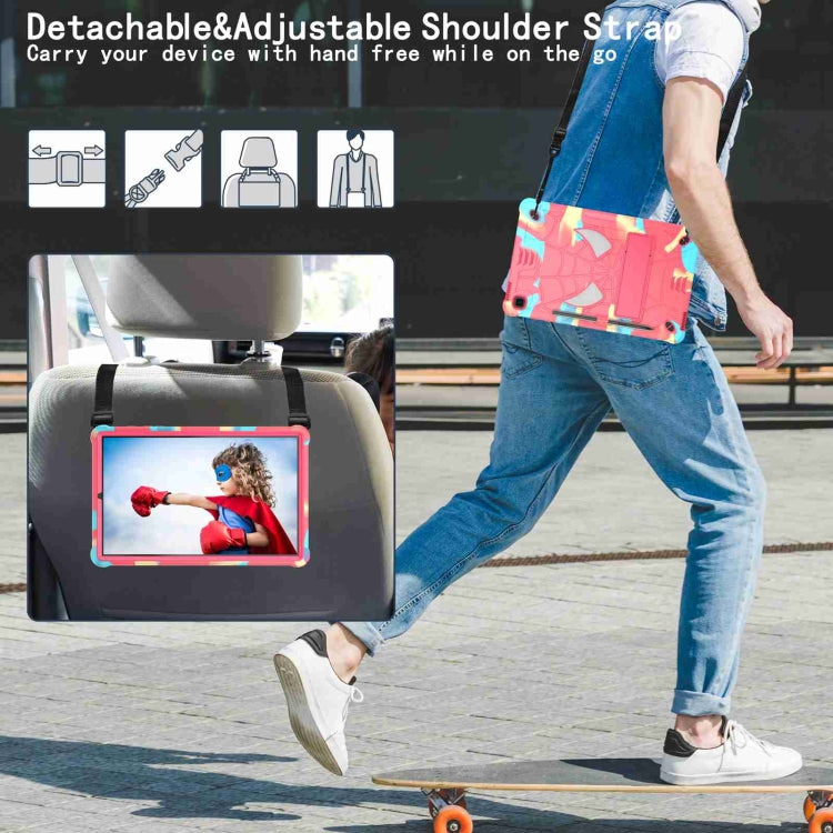 For Samsung Galaxy Tab S6 Lite P610 Spider Texture Silicone Hybrid PC Tablet Case with Shoulder Strap(Camouflage + Rose Red) - Tab S6 Lite P610 / P615 by buy2fix | Online Shopping UK | buy2fix