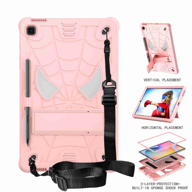 For Samsung Galaxy Tab S6 Lite P610 Spider Texture Silicone Hybrid PC Tablet Case with Shoulder Strap(Rose Gold) - Tab S6 Lite P610 / P615 by buy2fix | Online Shopping UK | buy2fix
