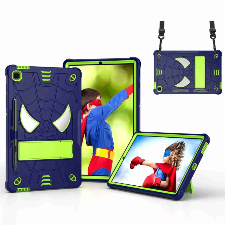 For Samsung Galaxy Tab S6 Lite P610 Spider Texture Silicone Hybrid PC Tablet Case with Shoulder Strap(Navy Blue + Yellow Green) - Tab S6 Lite P610 / P615 by buy2fix | Online Shopping UK | buy2fix