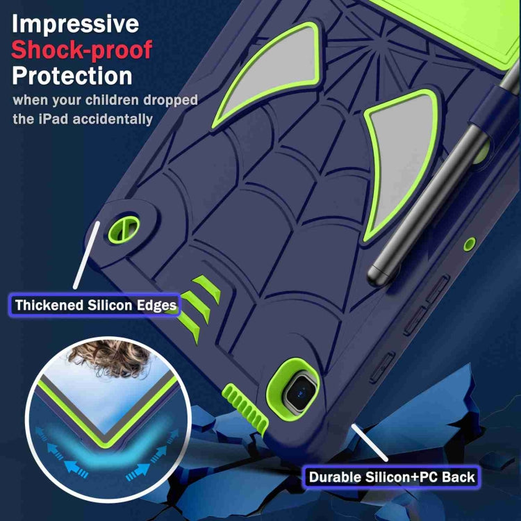For Samsung Galaxy Tab S6 Lite P610 Spider Texture Silicone Hybrid PC Tablet Case with Shoulder Strap(Navy Blue + Yellow Green) - Tab S6 Lite P610 / P615 by buy2fix | Online Shopping UK | buy2fix