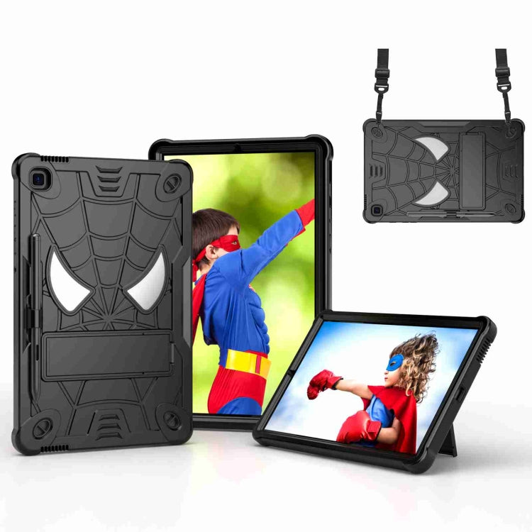 For Samsung Galaxy Tab S6 Lite P610 Spider Texture Silicone Hybrid PC Tablet Case with Shoulder Strap(Black) - Tab S6 Lite P610 / P615 by buy2fix | Online Shopping UK | buy2fix