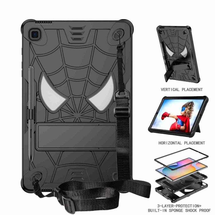 For Samsung Galaxy Tab S6 Lite P610 Spider Texture Silicone Hybrid PC Tablet Case with Shoulder Strap(Black) - Tab S6 Lite P610 / P615 by buy2fix | Online Shopping UK | buy2fix