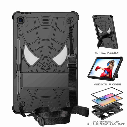 For Samsung Galaxy Tab S6 Lite P610 Spider Texture Silicone Hybrid PC Tablet Case with Shoulder Strap(Black) - Tab S6 Lite P610 / P615 by buy2fix | Online Shopping UK | buy2fix