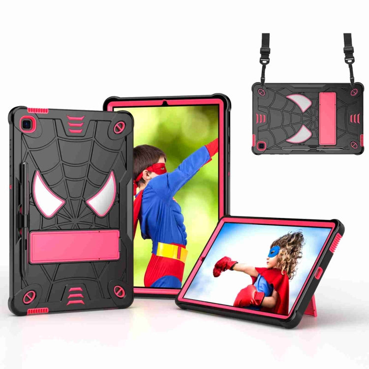 For Samsung Galaxy Tab S6 Lite P610 Spider Texture Silicone Hybrid PC Tablet Case with Shoulder Strap(Black + Rose Red) - Tab S6 Lite P610 / P615 by buy2fix | Online Shopping UK | buy2fix