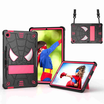 For Samsung Galaxy Tab S6 Lite P610 Spider Texture Silicone Hybrid PC Tablet Case with Shoulder Strap(Black + Rose Red) - Tab S6 Lite P610 / P615 by buy2fix | Online Shopping UK | buy2fix