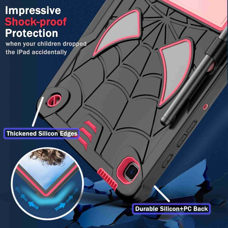 For Samsung Galaxy Tab S6 Lite P610 Spider Texture Silicone Hybrid PC Tablet Case with Shoulder Strap(Black + Rose Red) - Tab S6 Lite P610 / P615 by buy2fix | Online Shopping UK | buy2fix