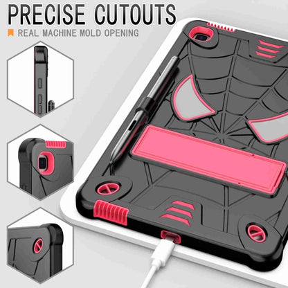 For Samsung Galaxy Tab S6 Lite P610 Spider Texture Silicone Hybrid PC Tablet Case with Shoulder Strap(Black + Rose Red) - Tab S6 Lite P610 / P615 by buy2fix | Online Shopping UK | buy2fix