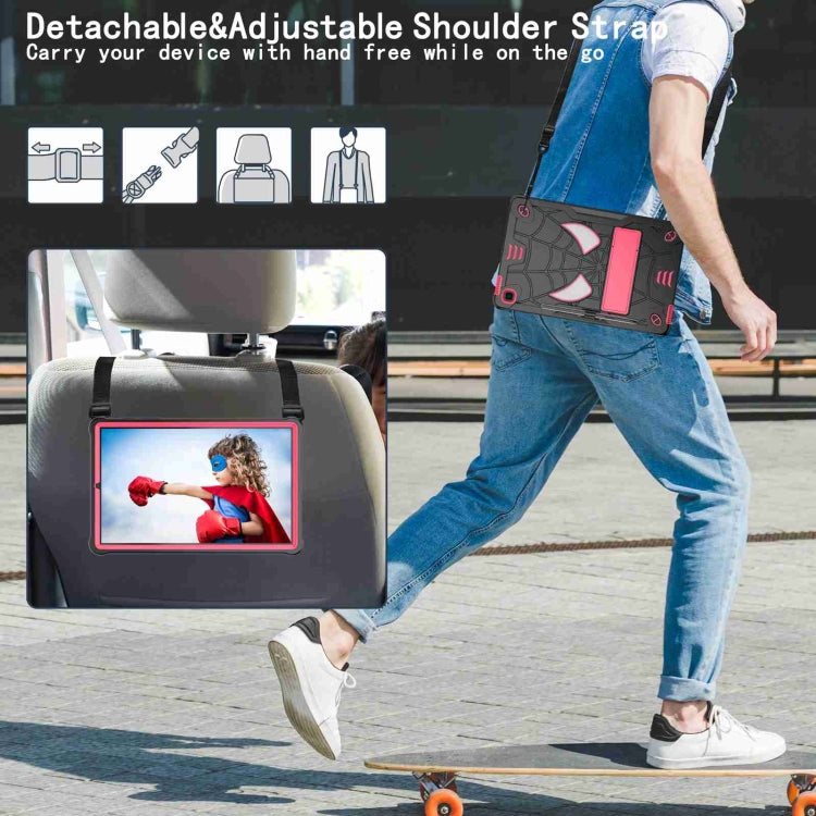 For Samsung Galaxy Tab S6 Lite P610 Spider Texture Silicone Hybrid PC Tablet Case with Shoulder Strap(Black + Rose Red) - Tab S6 Lite P610 / P615 by buy2fix | Online Shopping UK | buy2fix