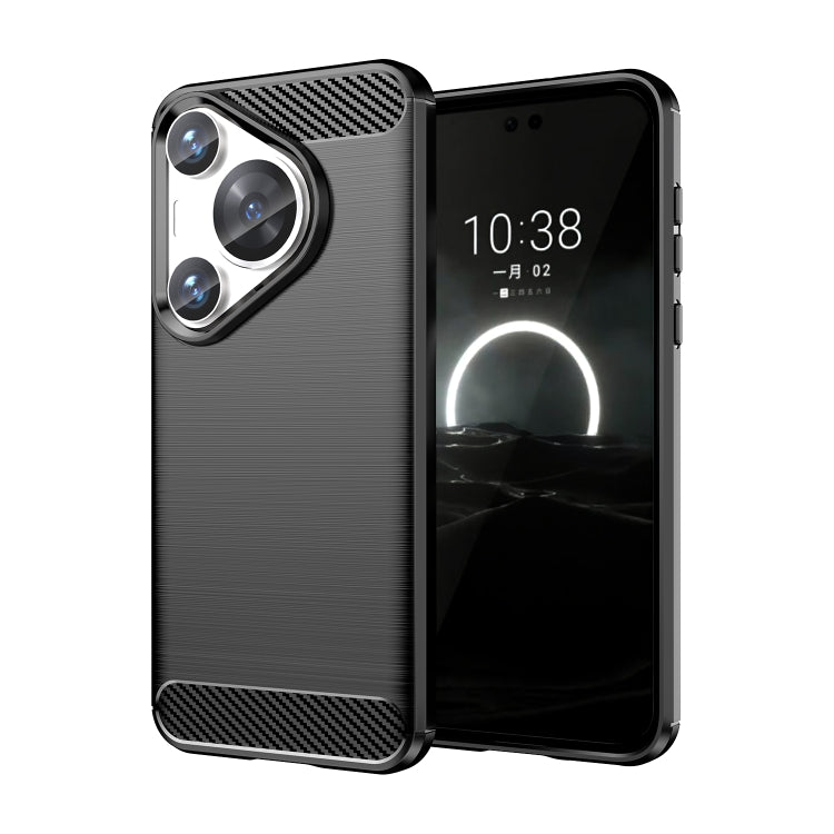 For Huawei Pura 70 Pro / Pura 70 Pro+ Brushed Texture Carbon Fiber TPU Phone Case(Black) - Huawei Cases by buy2fix | Online Shopping UK | buy2fix